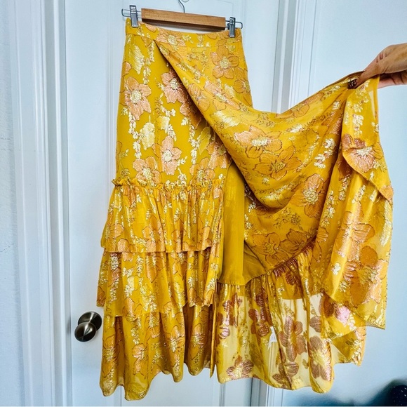 Ulla Johnson SET Rashida Skirt Aster Top Citrine Gold Yellow Metallic Maxi 12 XL - Picture 9 of 16
